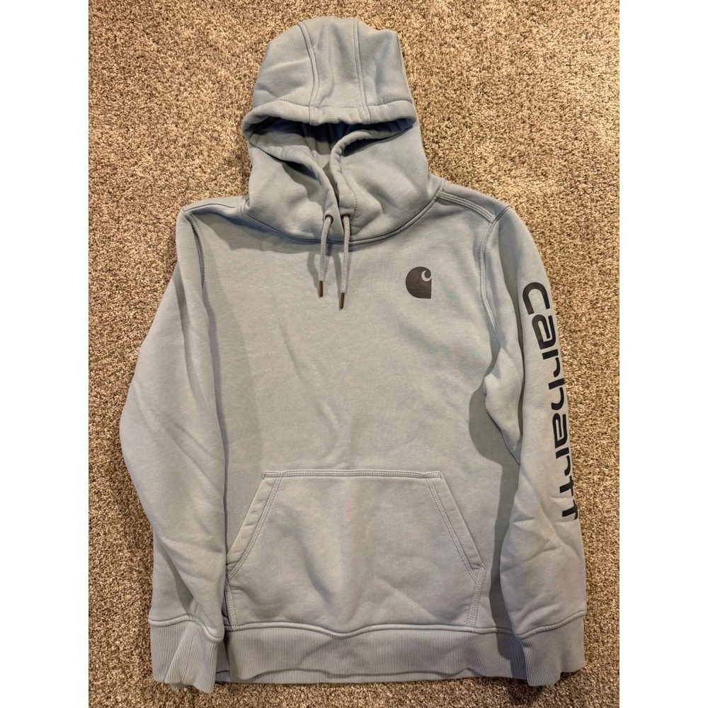 Carhartt‎ Hoodie Womens XL Blue Graphic Sleeve Relaxed Fit Pullover Sweatshirt